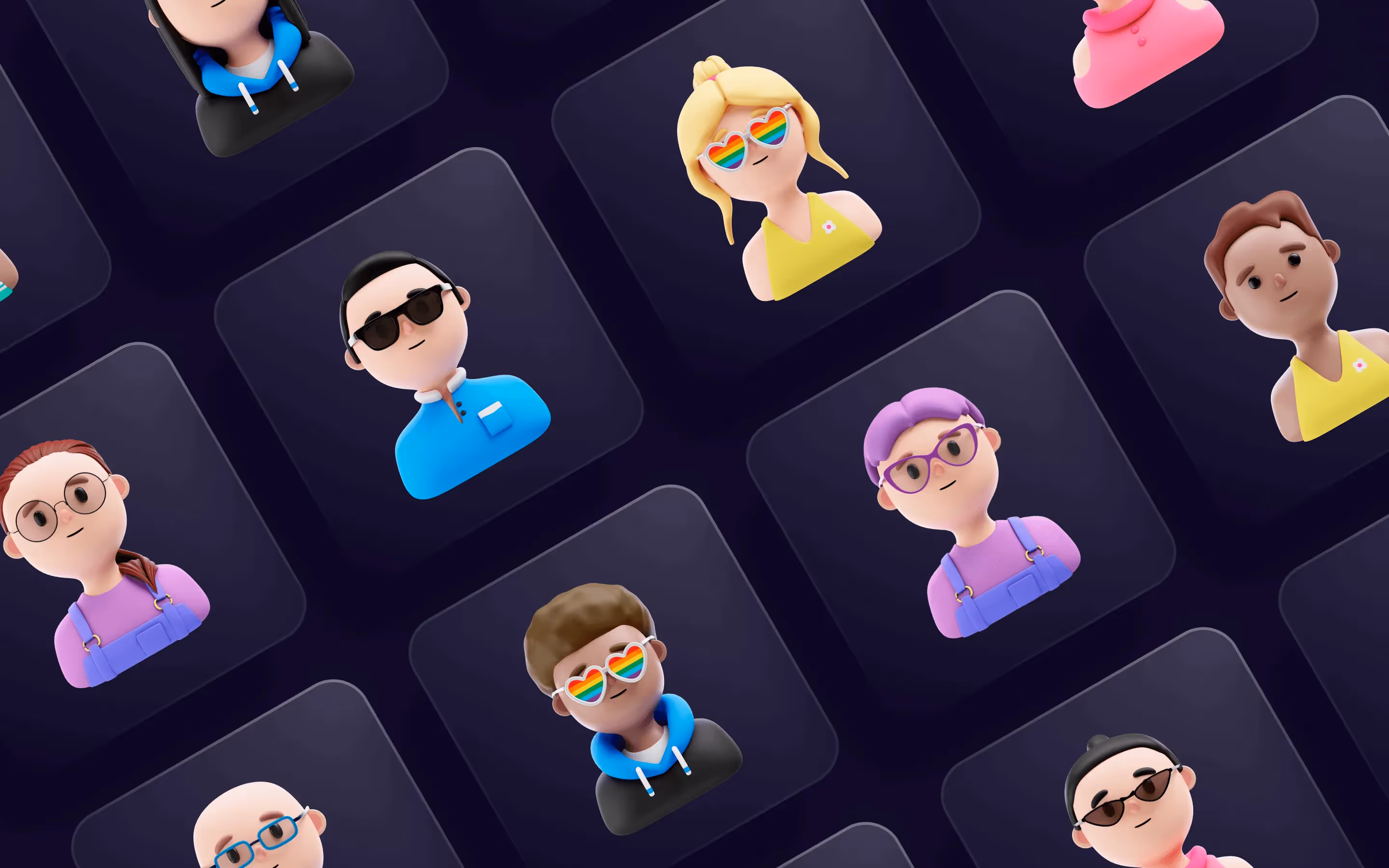 A collection of colorful icons representing diverse individuals, showcasing various skin tones and styles.