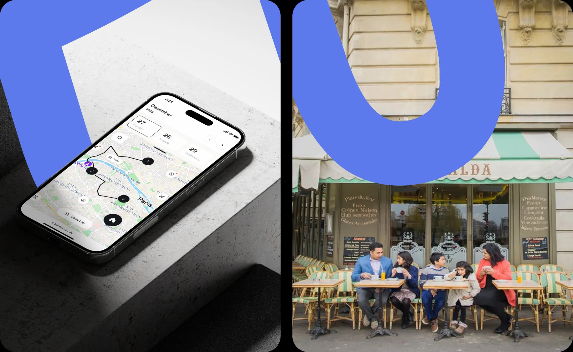 A collage featuring individuals seated at tables, engaged in conversation, alongside a smartphone prominently displayed.