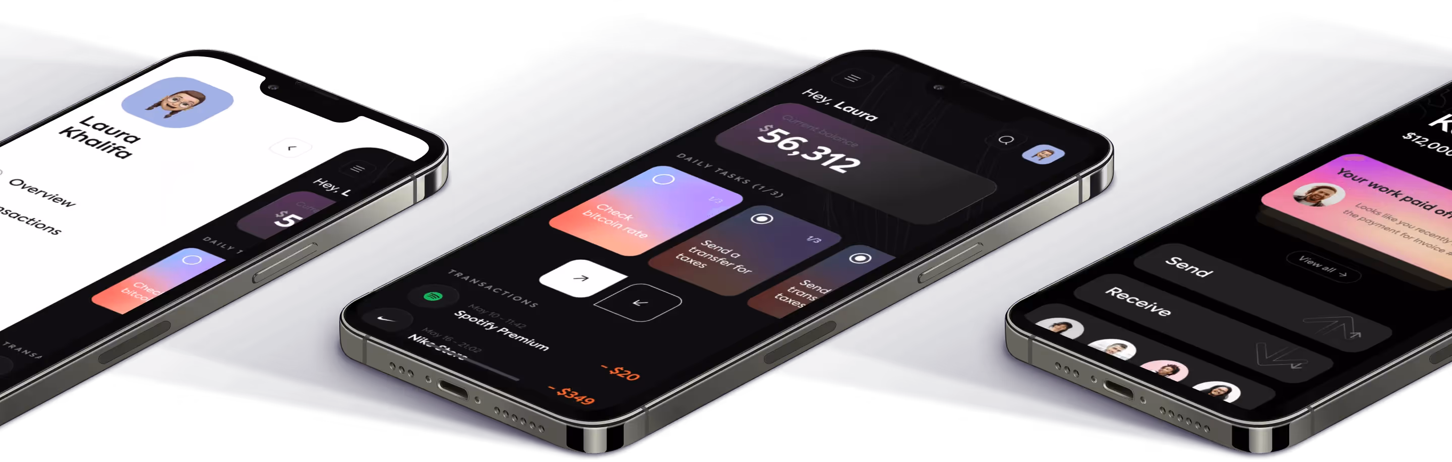 Three iPhones displaying various applications on their screens, showcasing diverse functionalities and user interfaces.