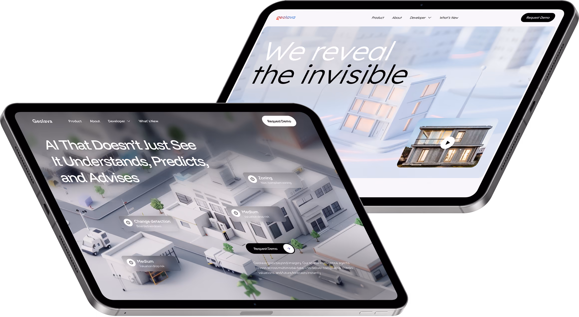 Three tablet mockups presenting website designs.
